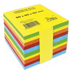 Blok poznámkový špalík lepený 9x9x9cm 5 farebný