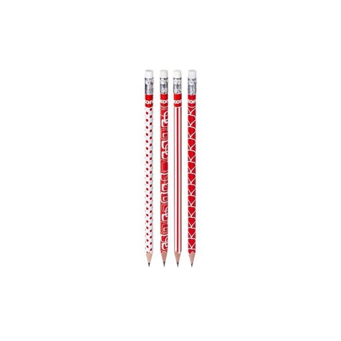 Ceruzka KORES HB s gumou trojuholníkový tvar, červeno-biela